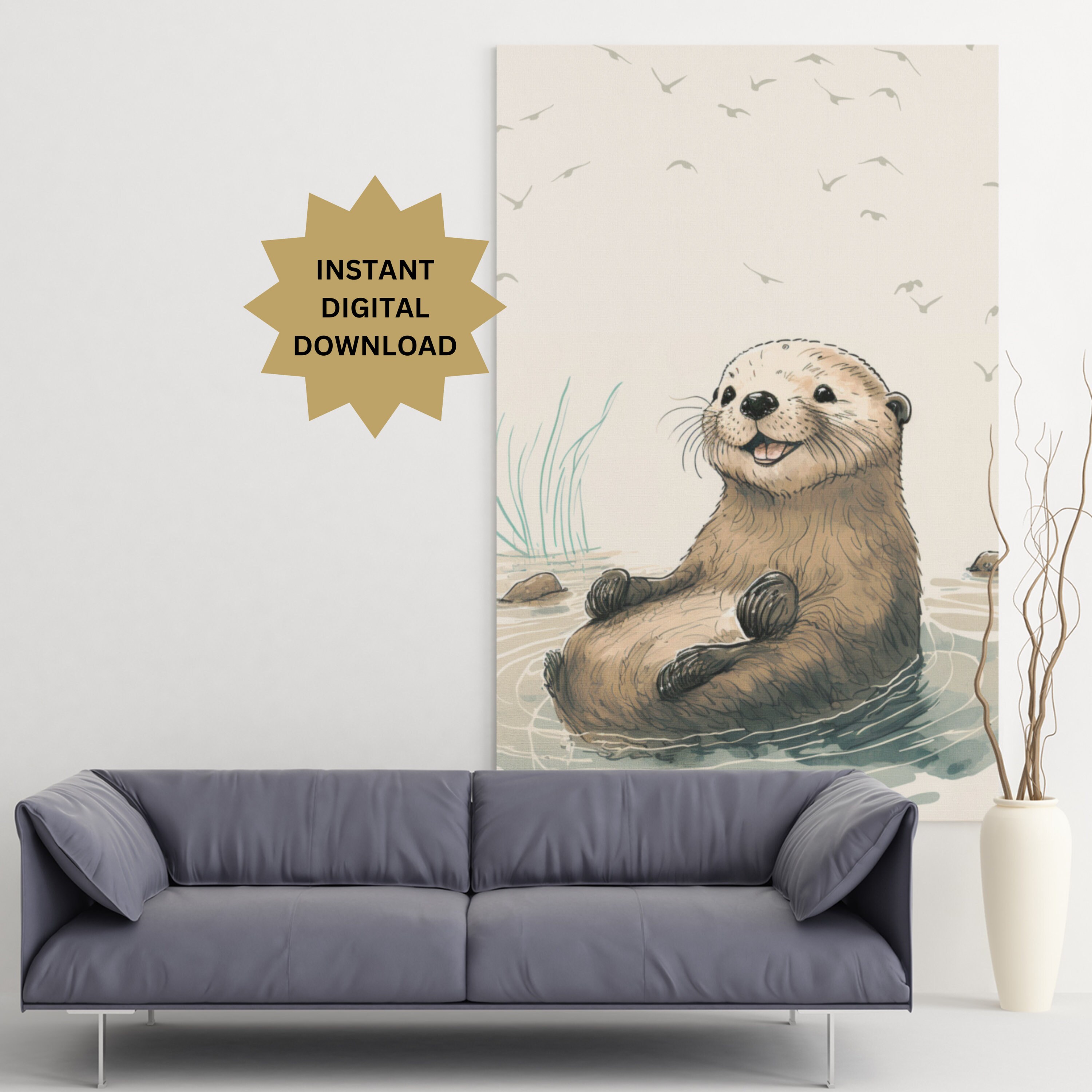 Discover Sea Otter Wall Art Print, Otter Nursery Decor, Otter Bedroom Printable, Otter Bathroom Art, No Frame