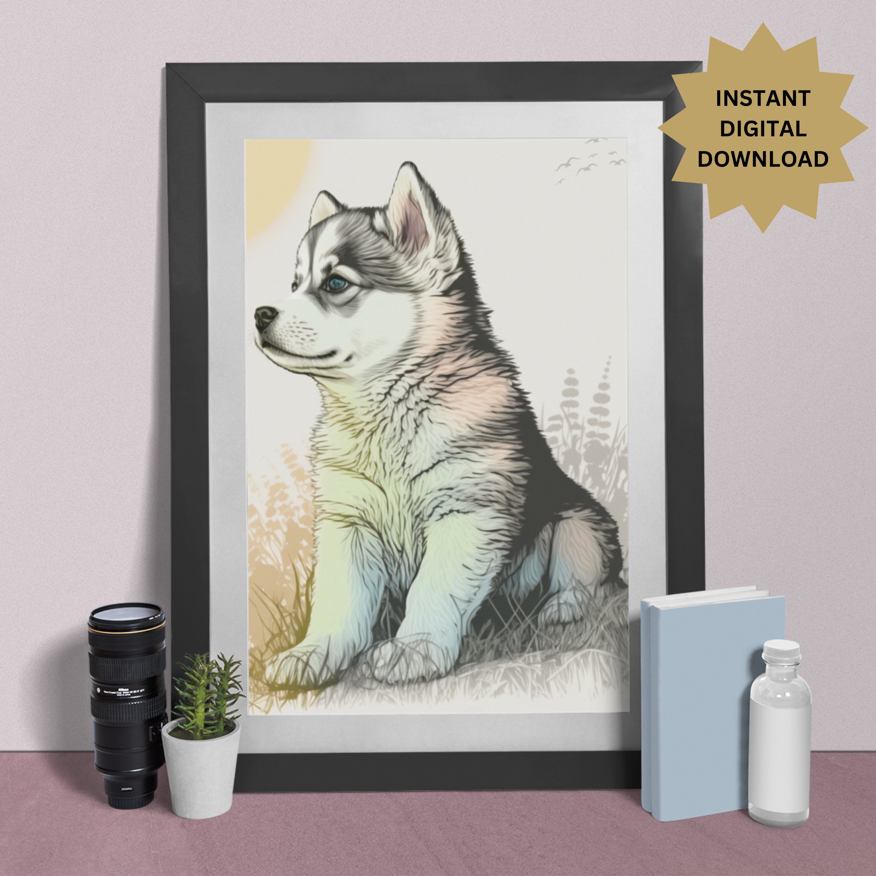 Husky hond kunst aan de muur kwekerij afdrukbare, regenboog puppy  illustratie, decor kinderkamer, minimalistische hond kunst, schattige puppy  print, hond moeder cadeau - Etsy België, image size:3000x3000