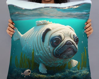 Pug Pillow - Half Mermaid, Half Pug - Rare Pug Gift