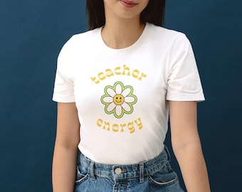 Teacher Energy T-Shirt, Retro Floral Graphic Tee