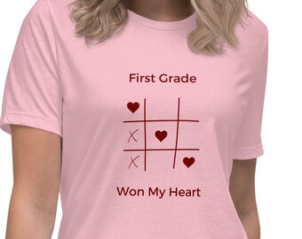 First Grade Won My Heart Teacher Shirt, Valentines Day Tee