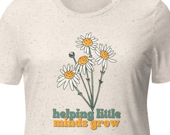Helping Little Minds Grow Teacher T-Shirt, Retro Floral Design