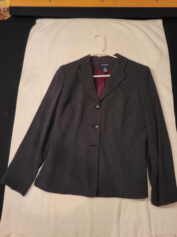 Ann Taylor, Ann Taylor Blazer: 10P Petite Black Pinstripe Wool/Rayon