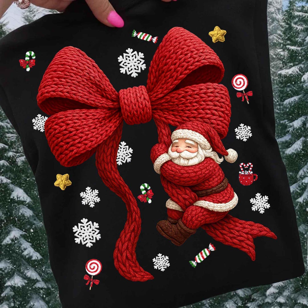 Coquette Merry Christmas Santa PNG, Red Ribbon Yarn Crochet Santa Png ...
