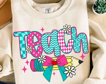Retro Checkered Teacher PNG, Floral Coquette Teacher Png, Preppy Teacher Shirt Png, Retro Teacher Png for Shirt, Sublimation, Coquette Bow