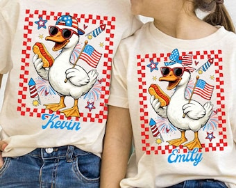 4th of July Boy Girl Goose Png, American Boy Girl Checkerd Design, Patriotic Goose Png, Memorial Day, USA PNG, Independence Day Png