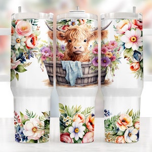 Baby highland cow in a tub 40oz wrap, Sublimation design templates, 40oz png Digital download. Clip art download, 40oz tumbler with handle