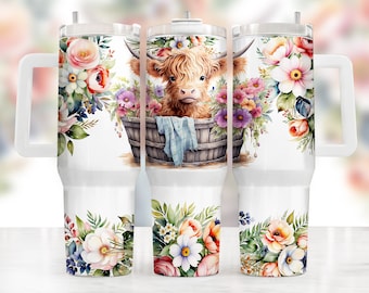 Baby highland cow in a tub 40oz wrap, Sublimation design templates, 40oz png Digital download. Clip art download, 40oz tumbler with handle
