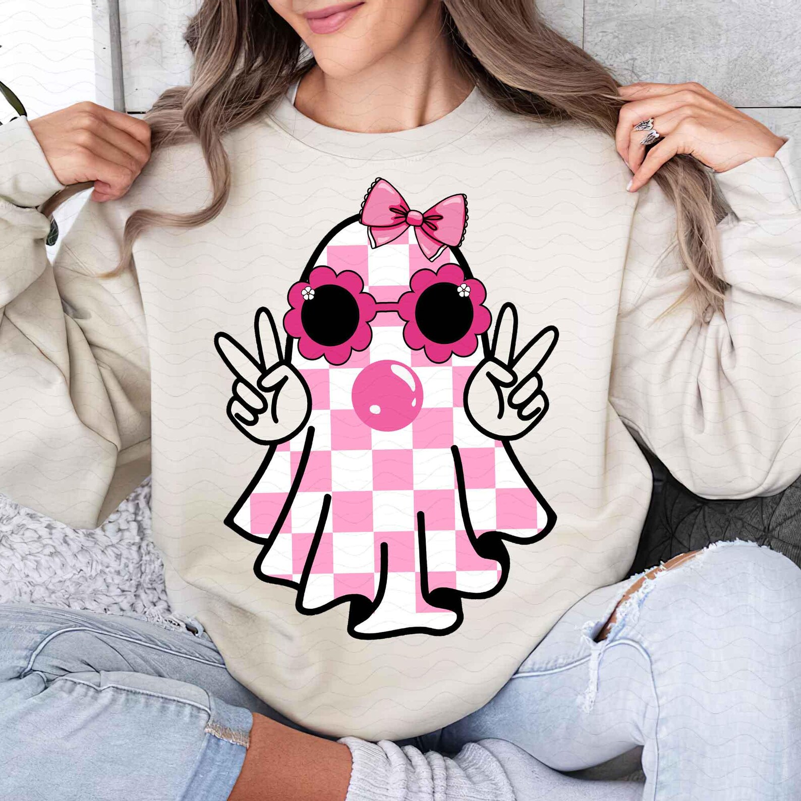 Cute Girly Ghost Blowing Bubble PNG Cute Ghost Fall Shirt Sublimation ...