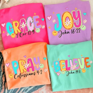 Preppy Bible Bundle Glitter Doodle Png, Grace Joy Pray Believe Design, Religious PNG, Trendy, Neon Smiley, Millennial Png, Hand Lettered Png
