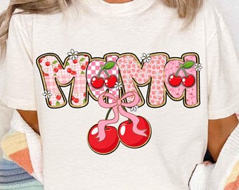Preppy Cherry Mama PNG, Summer Mama Sublimation Shirt Design, Cute Bow and Cherries Sublimation PNG, Cherry Bow Coquette Mama PNG, Soft Girl