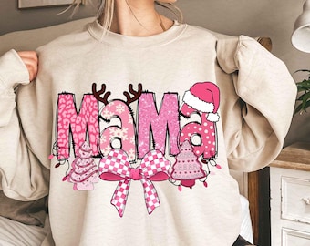 Pink Mama christmas png, mama png, christmas png, Pink Coquette Christmas png, Merry Christmas png, christmas doodles png, merry and bright