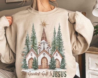 El regalo más grande es Jesús PNG, Navidad religiosa Png, Iglesia navideña Png, Pueblo navideño Png, Camiseta cristiana navideña