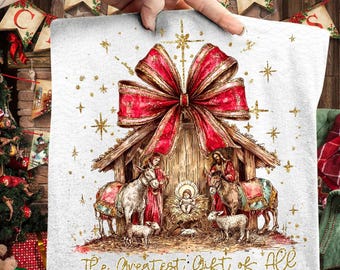 Adrette christliche Krippe PNG, Glitter Glaube Weihnachtssublimationsdesign, größte Geschenk von allen PNG, Handgezeichnete Krippe Kokette Png