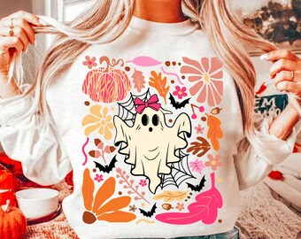 Halloween Pink Ghost Png, Leopard Pink Pumpkin Png, Hand Drawn, Boho Floral Fall Png, Halloween Png, Autumn Png, Spooky Season Png, Coquette
