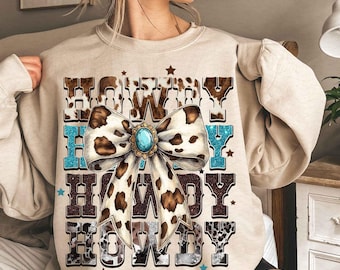 Western Coquette Howdy PNG, Turquoise Cowhide, Western Mama Design, Western Sublimation Shirt Design, Cowgirl Png, Western coquette bow pn