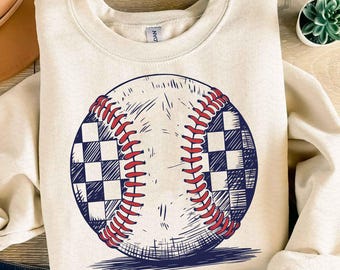 Checkered Baseball Png, Retro Baseball Shirt Png Sublimation Designs, Distressed Hand Drawn Baseball Clipart Digital File Instant Download