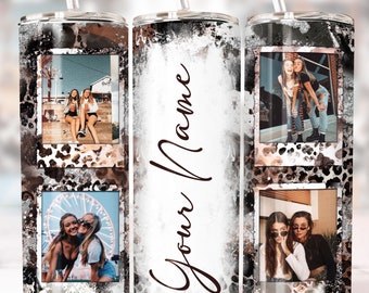 Emballage de gobelet personnalisé PNG Ajoutez votre nom et 4 photos Sublimation transparente Gobelet de 20 oz Design droit/conique Téléchargement numérique instantané