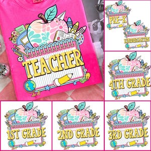Preppy Back to School Bundle PNG, Coquette Teacher First Day of School Shirt Design, Girly Checkered Sublimation, Pre-k 1st/2nd/3rd Grade
