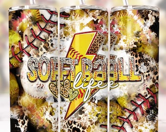 Softball Sublimation Design, 20oz Skinny Tumbler Design, Tumbler Wrap, PNG Instant Download for Straight/Tapered Tumbler PNG File Digital