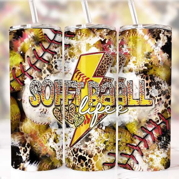 Softball Sublimation Design, 20oz Skinny Tumbler Design, Tumbler Wrap, PNG Instant Download for Straight/Tapered Tumbler PNG File Digital