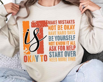 Retro It's Okay To Make Mistakes Be Yourself Png, Mental Health Png Design Shirt, Motivation Saying Sublimation Download,png files