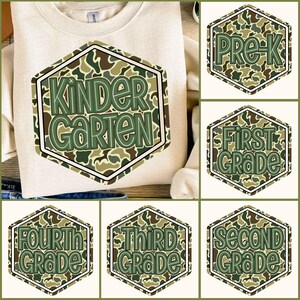 Retro Back to School Boys Old Camo PNG Bundle, Kindergarten Design, First Day PNG, Pre-K to Third Grade Png,School Boy Sublimation