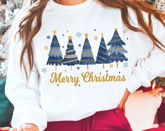 Merry Christmas png, Christmas Trees png, Blue Gold Christmas png, Christmas Sublimation, Classic Christmas Png, Xmas Holiday png design