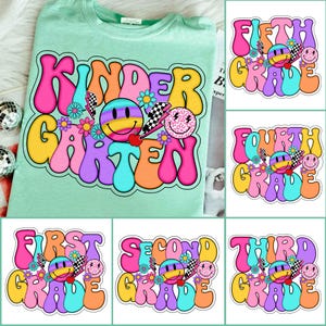 Retro Back to School PNG Bundle, Kindergarten Teacher Shirt Clipart, First Day of School Sublimation, Grade Level PNG Design