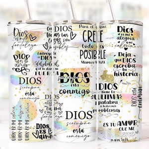 SPANISH Bible Motivational Quotes 20oz Skinny Tumbler Sublimation Designs, Tumbler Wrap Png, Do it Yourself, Christian Gift for Her