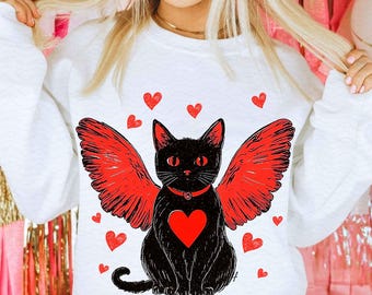 Valentine Black Cat Png, Valentine PNG, Heart Love Cat Valentine Png, Trendy Valentine Png, Cat Lover Png, Cupid cat Sublimation Download
