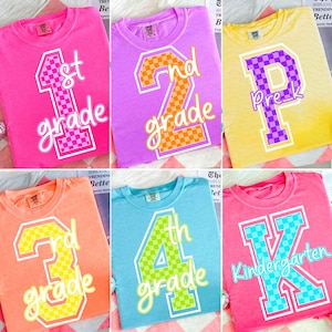 Checkered Neon Back to School PNG Bundle, Coquette Kindergarten Pre-K 1st 2nd 3rd 4th Grade Png, Hand Drawn, Girly Pink Bow Png, Colorful