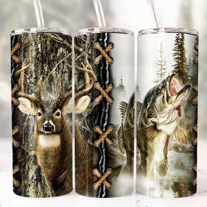 Fishing And Deer Camo Seamless Tumbler Wrap 20oz Skinny Tumbler Sublimation, Hunting Season Straight/Tapered Tumbler PNG Digital Download