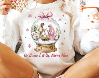 Oh Come Let Us Adore Him Png, Nativity Scene Christmas Png, Coquette Jesus Christmas Png, Baby Jesus Png, Oh Holy Night Png, Hand Drawn