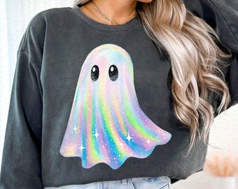 Retro Disco Iridescent Ghost Sublimation PNG Cute Disco Ghost PNG Retro Cute Ghost PNG Glitter Ghost Adorable Ghost Png Spooky Vibes Png