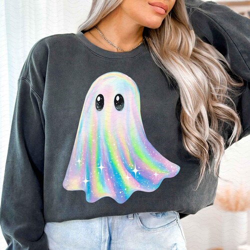 Retro Disco Iridescent Ghost Sublimation PNG Cute Disco Ghost PNG Retro Cute Ghost PNG Glitter Ghost Adorable Ghost Png Spooky Vibes Png