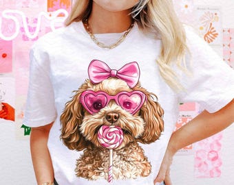 Goldendoodle Coquette PNG Coquette Valentines PNG Doodle Mom Coquette PNG Goldendoodle Sublimation Shirt Design Pink Dog Coquette Bow