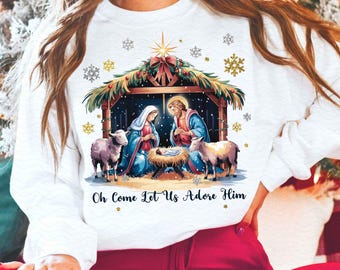 Oh Come Let Us Adore Him Png, Nativity Scene Christmas Png, Coquette Jesus Christmas Png, Baby Jesus Png, Oh Holy Night Png, Hand Drawn