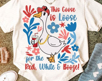 Ganso del 4 de julio PNG, Ganso rojo y blanco borracho PNG, Este ganso está suelto PNG, Cuatro de julio PNG, Diseño de camiseta patriótica, Descarga digital del 4 de julio