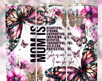 Mother's Day Tumbler Wrap, 20oz Skinny Sublimation Tumbler Design, Butterfly Mom Sublimation Design, Watercolor Tumbler For Mom Png Wrap