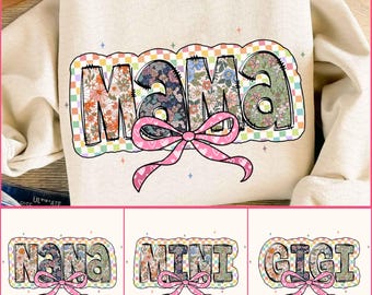 Cute Mama Coquette Bow Png, Floral Mama Gigi Nana Mimi Bundle Png, Everyday Png, Preppy Mama Design Png, Checkered Sublimation Design