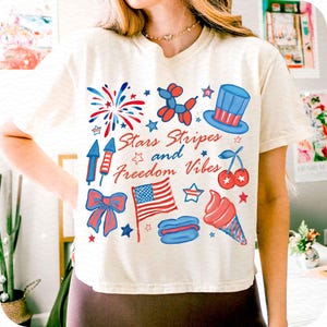 Stars Stipes and Freedom Vibes Png, 4th Of July Png, Girly American Png, USA png, America Coquette Png, Cute Doodles Patriotic Png