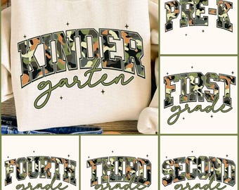 Retro Back to School Boys Old Camo PNG Bundle, Kindergarten Design, First Day PNG, Pre-K to Third Grade Png,School Boy Sublimation