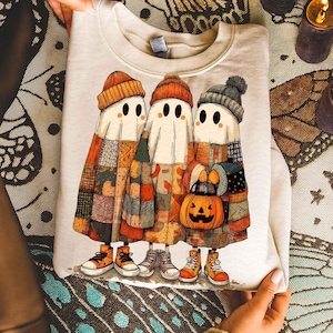Patchwork Ghosts Png, Cozy Spooky Fall Shirt Design, Retro Halloween Ghost PNG, Autumn png, Fall Girly png,Autumn png shirt,digital download