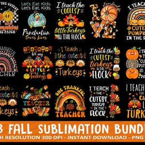 Fall Teacher Png Bundle sublimation design download, Thanksgiving Teacher PNG Shirt, Retro Fall Vibes Teacher Sublimation Design