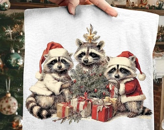 Christmas Santa Raccoons PNG, Cute Santa Tree png, Gift Holiday Shirt Design, Feral and Festive Raccoon PNG, Funny Christmas, Vintage xmas