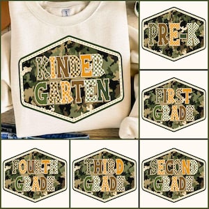 Retro Back to School Boys Old Camo PNG Bundle, Kindergarten Design, First Day PNG, Pre-K to Third Grade Png,School Boy Sublimation