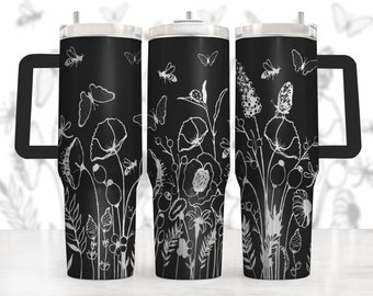 Wildflower Tumbler Wrap Laser Svg, Envoltura de vaso grabado con láser de 40 oz, Grabado láser floral Svg, Flores 40 oz Tumbler Laser File Svg Design