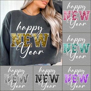 Happy New Year 2025 Bundle Png, Sequins Glitter Happy New Year Png, Faux Sparkly New Year Shirt Design Png, Hello 2025 Png, New Year Party