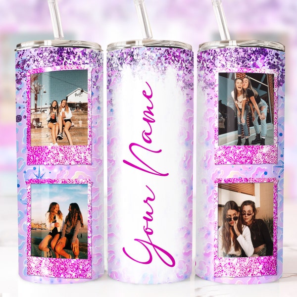 Personalized Tumbler Wrap PNG Add Your Name & 4 Photos Seamless Sublimation 20 oz Tumbler Design Straight/Tapered Instant Digital Download